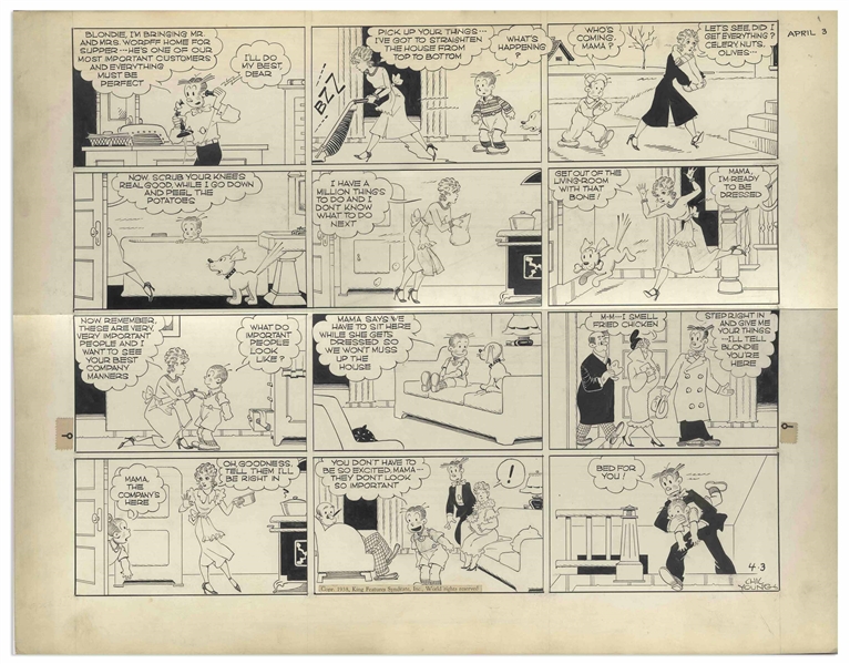 Chic Young Hand-Drawn ''Blondie'' Sunday Comic Strip From 1938 -- Kids Say the Darndest Things